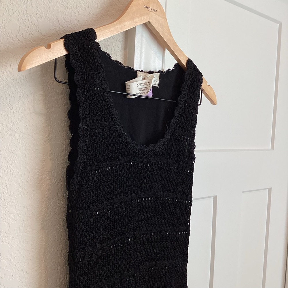 Vintage Kroshetta by Papillon Sleeveless Crochet Beaded Dress Black - Picture 3 of 12